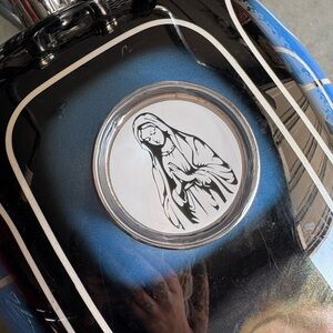 Black and White Virgin Mary Gas Cap